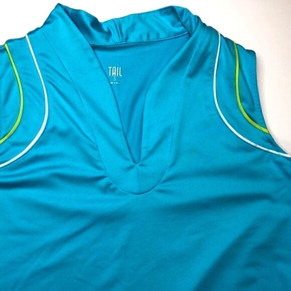 TAIL Sleeveless Athletic Workout  Top, Turquoise with Green White Edging, SZ (S) - Picture 2 of 9